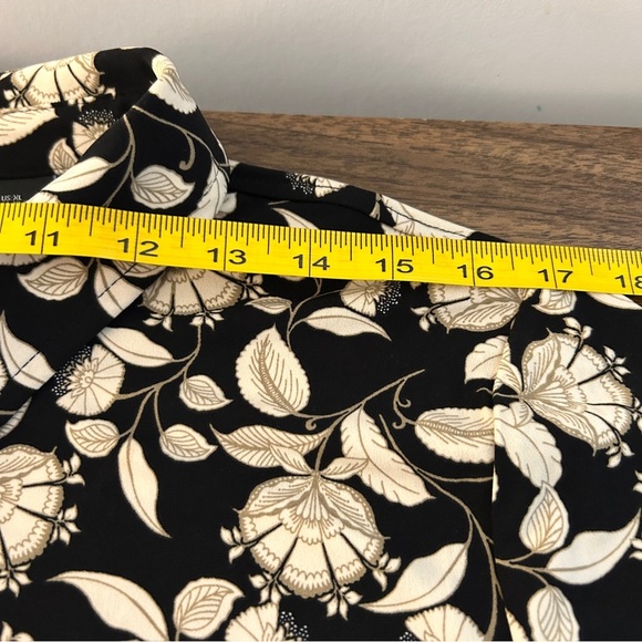 ❤️ Tahari Black and Cream Floral Button Down Shirt XL - Picture 7 of 10